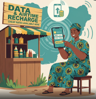 Illustration of a person using a phone for mobile data top-up